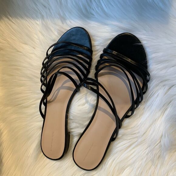 Something Navy Black Leather Abby Slides - Picture 2 of 5